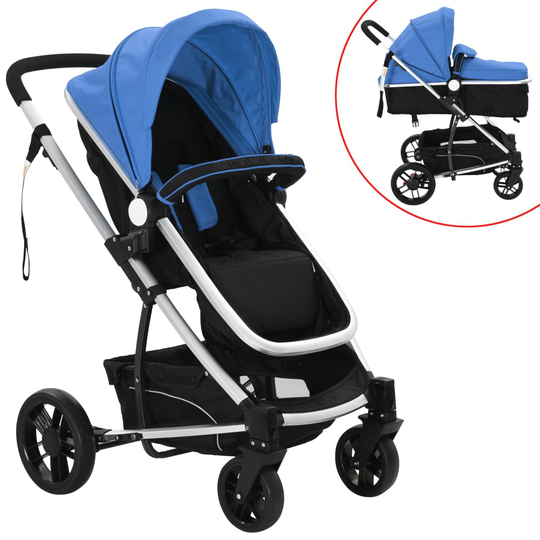vidaXL 2-in-1 Lastenrattaat/Vaunut Alumiini Sininen ja Musta