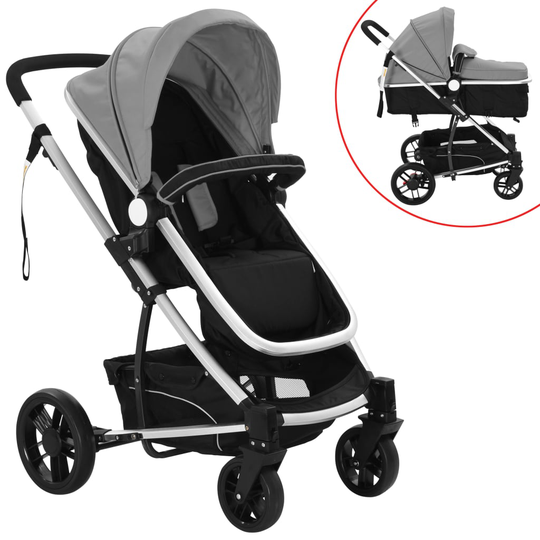 vidaXL 2-in-1 Lastenrattaat/Vaunut Alumiini Harmaa ja Musta